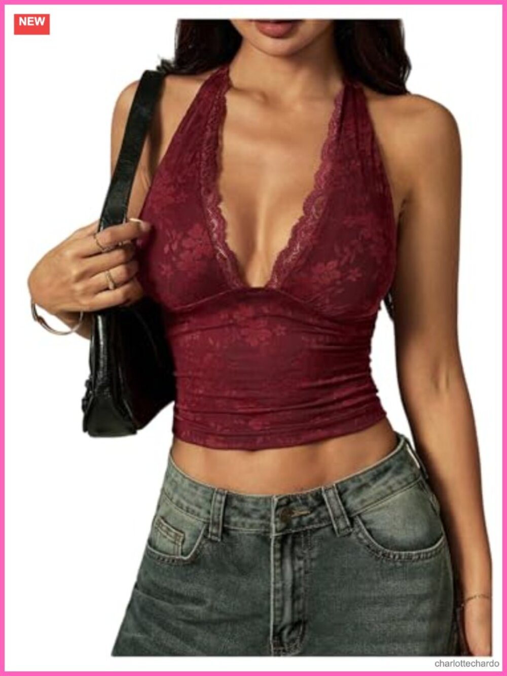 Women's Y2K Lace Halter Top Backless Ruched Slim Fit Crop Going Out